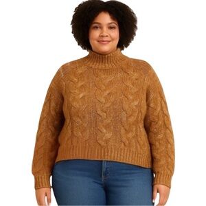 a.n.a Nutmeg Brown Cable Knit Mock Neck Sweater Large Chunky Cozy Layer